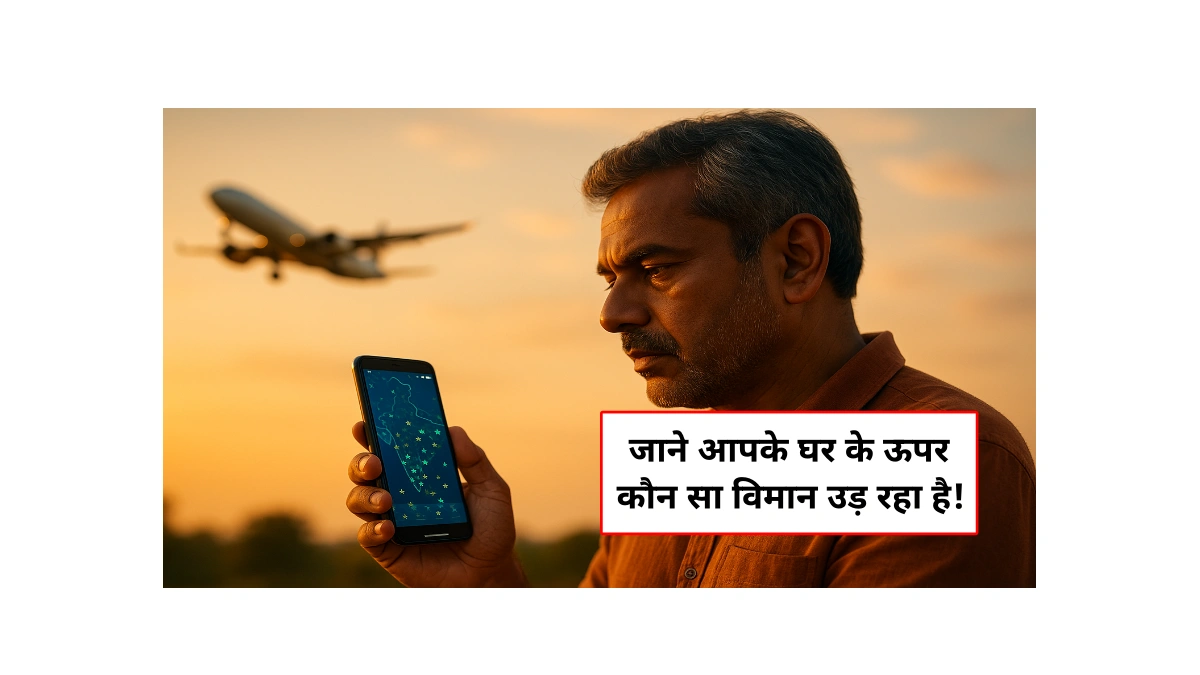 Flightradar24 ऐप में आसमान में उड़ता प्लेन दिखाते हुए स्क्रीनशॉट