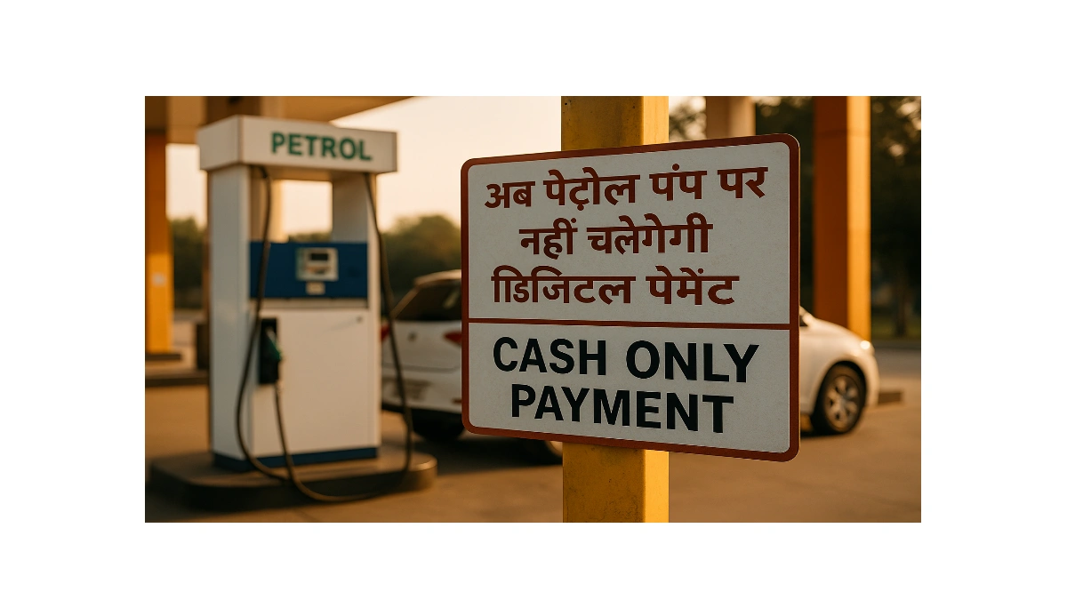 पेट्रोल पंप पर डिजिटल पेमेंट बंद होने की सूचना बोर्ड